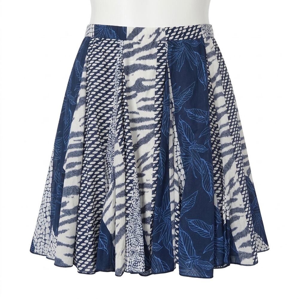 LA9 Banana Republic Banna Blue White Print Pleated A-Line Skirt Women Size XS